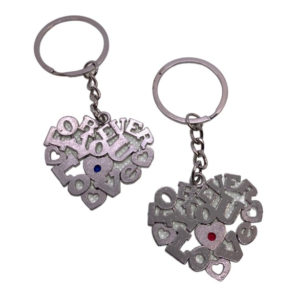 Couples His Her Boyfriend Girlfriend Love You Forever Heart Key Chain Ring Set - Picture 3 of 5